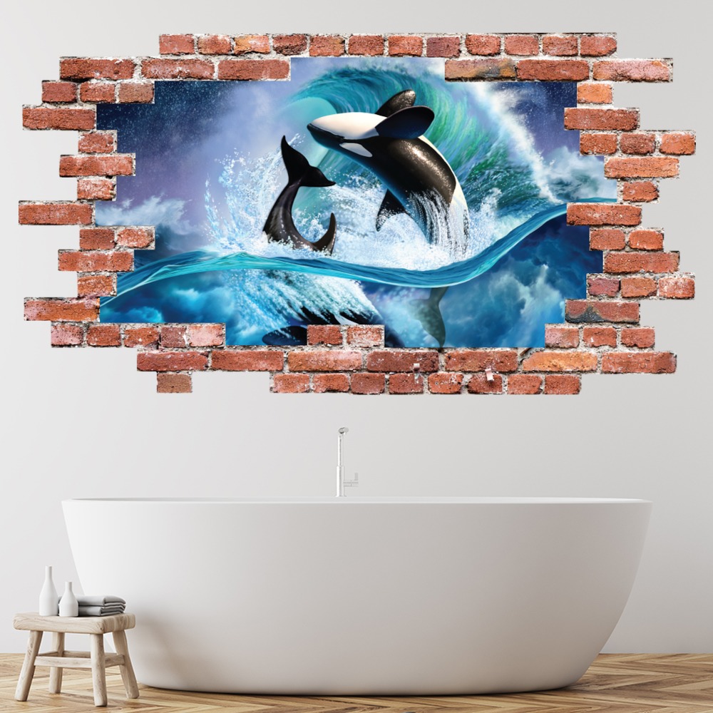 Orca Whale Red Brick 3D Hole In The Wall Sticker | Icon Wall Stickers